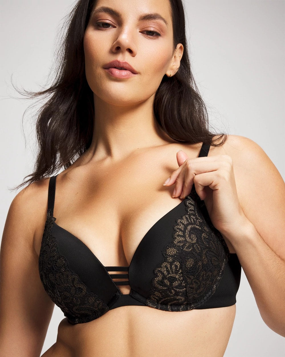 BLACK W/ GOLD FILL - Push-up Plunge Bra with Lace