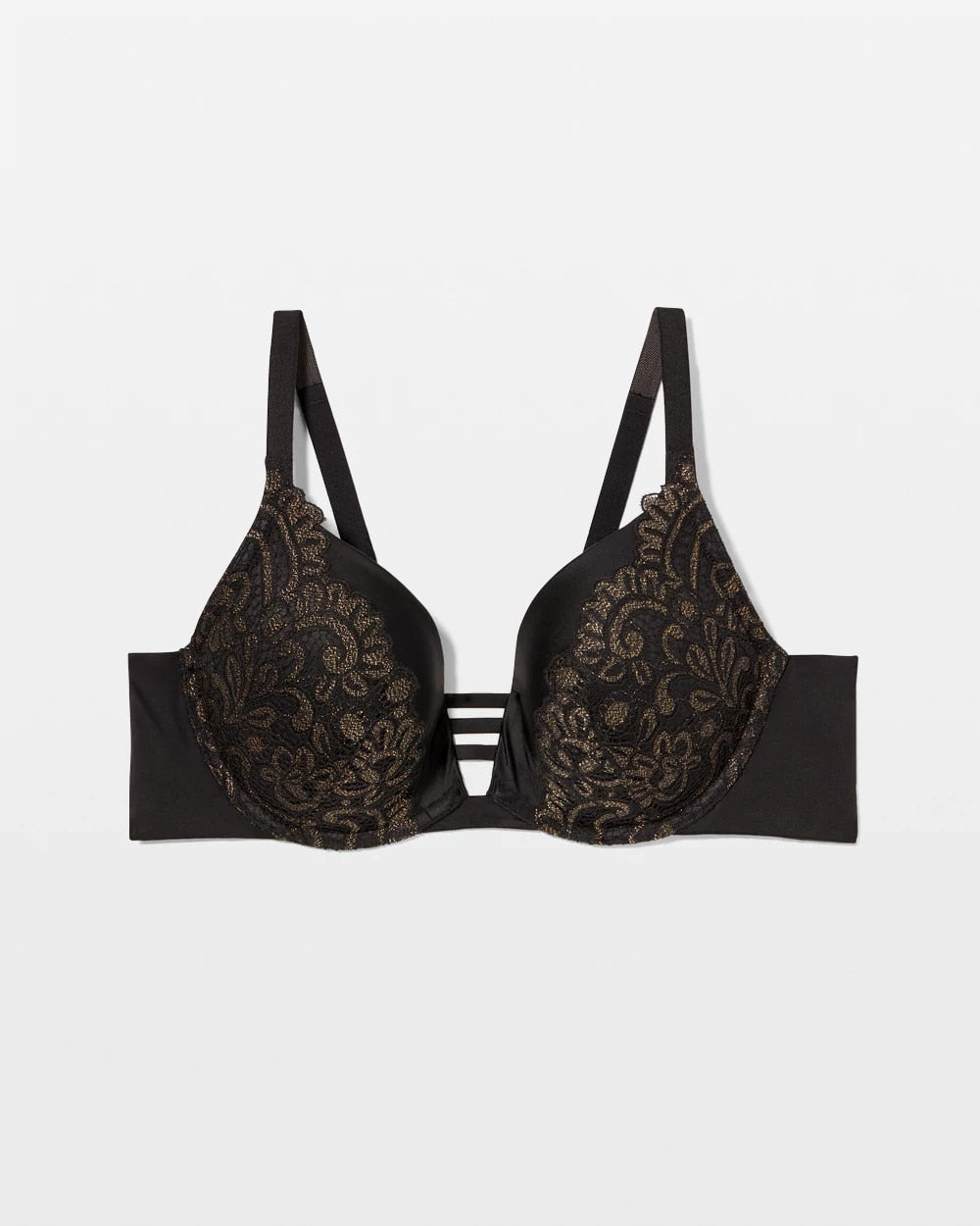 BLACK W/ GOLD FILL - Push-up Plunge Bra with Lace