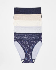 BOTANICAL TILE MULTI PACK - Edge High-Leg Brief Panty with Lace 5 Pack