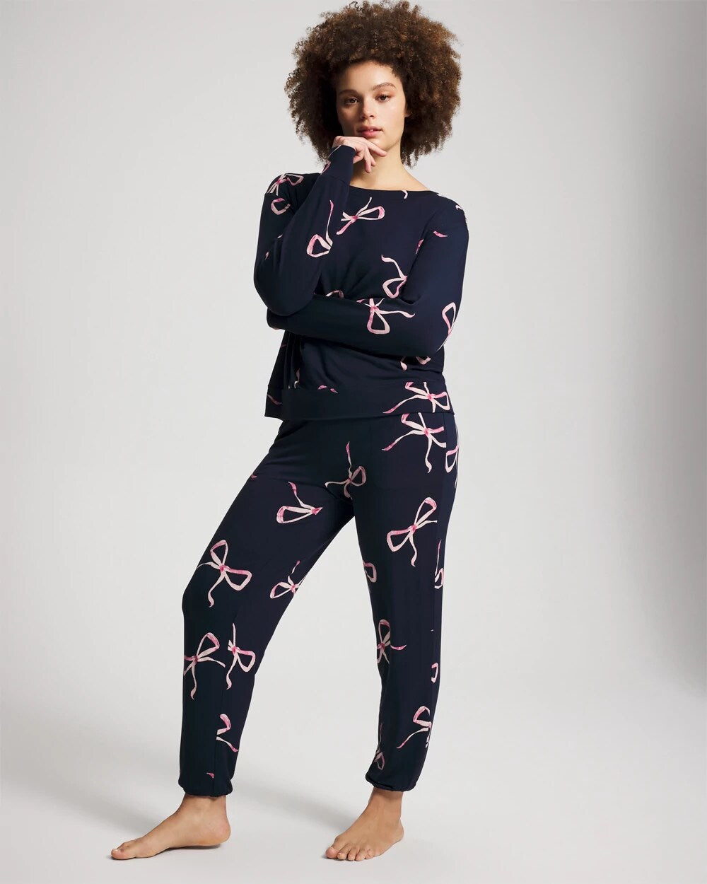 BELOVED BOWS GRAND NAVY - Long-Sleeve Pajama Top
