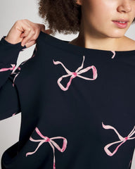 BELOVED BOWS GRAND NAVY - Long-Sleeve Pajama Top