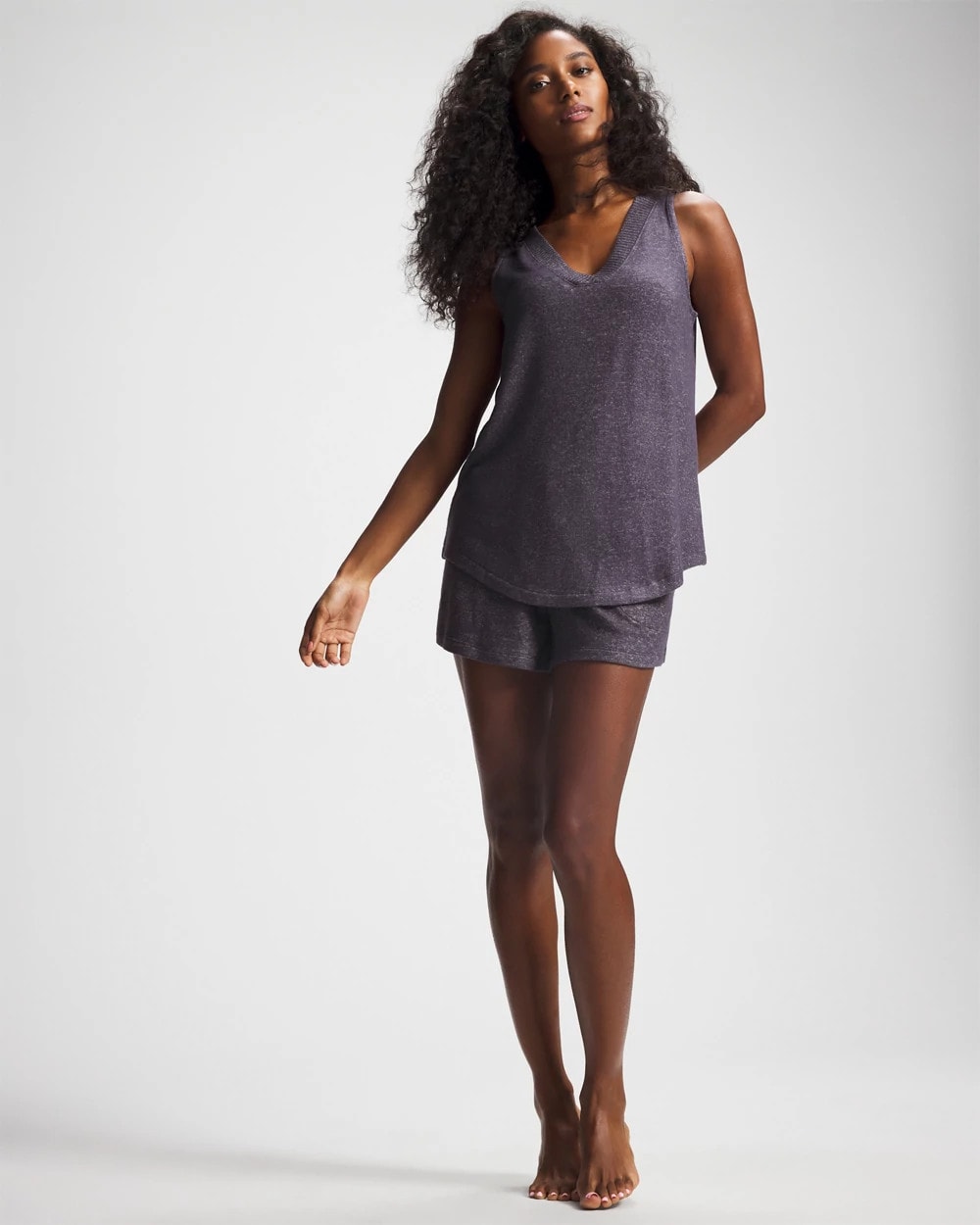 GRAY INK/PEARLED IVORY - V-Neck Pajama Tank