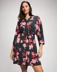 COTTAGE FLORAL GREEN - Short Robe