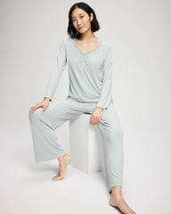 GREEN MIST - Pointelle Long Sleeve Pajama Top