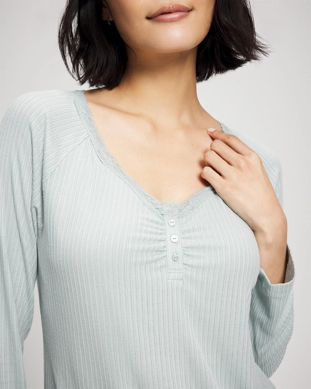 GREEN MIST - Pointelle Long Sleeve Pajama Top