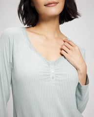 GREEN MIST - Pointelle Long Sleeve Pajama Top