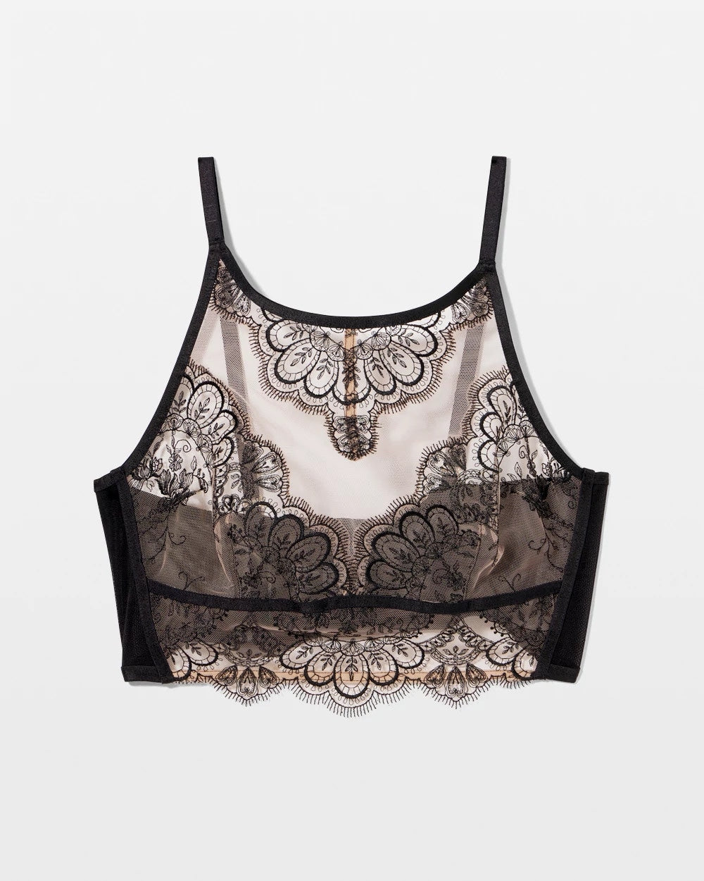 BLACK W/ SANDALWOOD - Tattoo Lace Embroidered High Neck Bralette