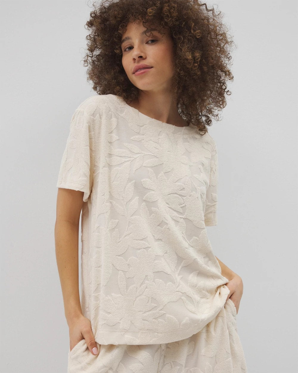 PARCHMENT - Jacquard Terry Short Sleeve Top