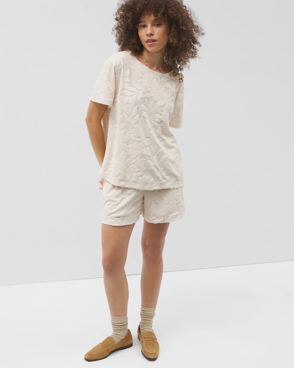 PARCHMENT - Jacquard Terry Short Sleeve Top