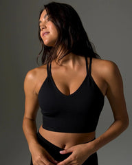 BLACK - Longline Bra with Strappy Back