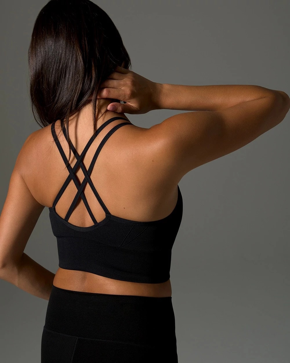BLACK - Longline Bra with Strappy Back