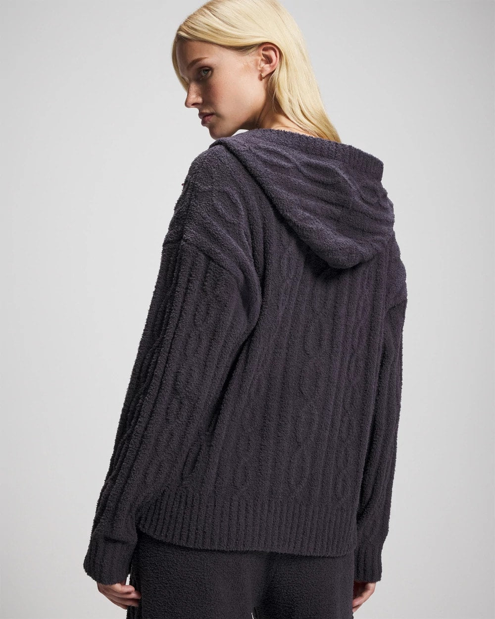 GRAY INK - Cable Knit Plush Hoodie