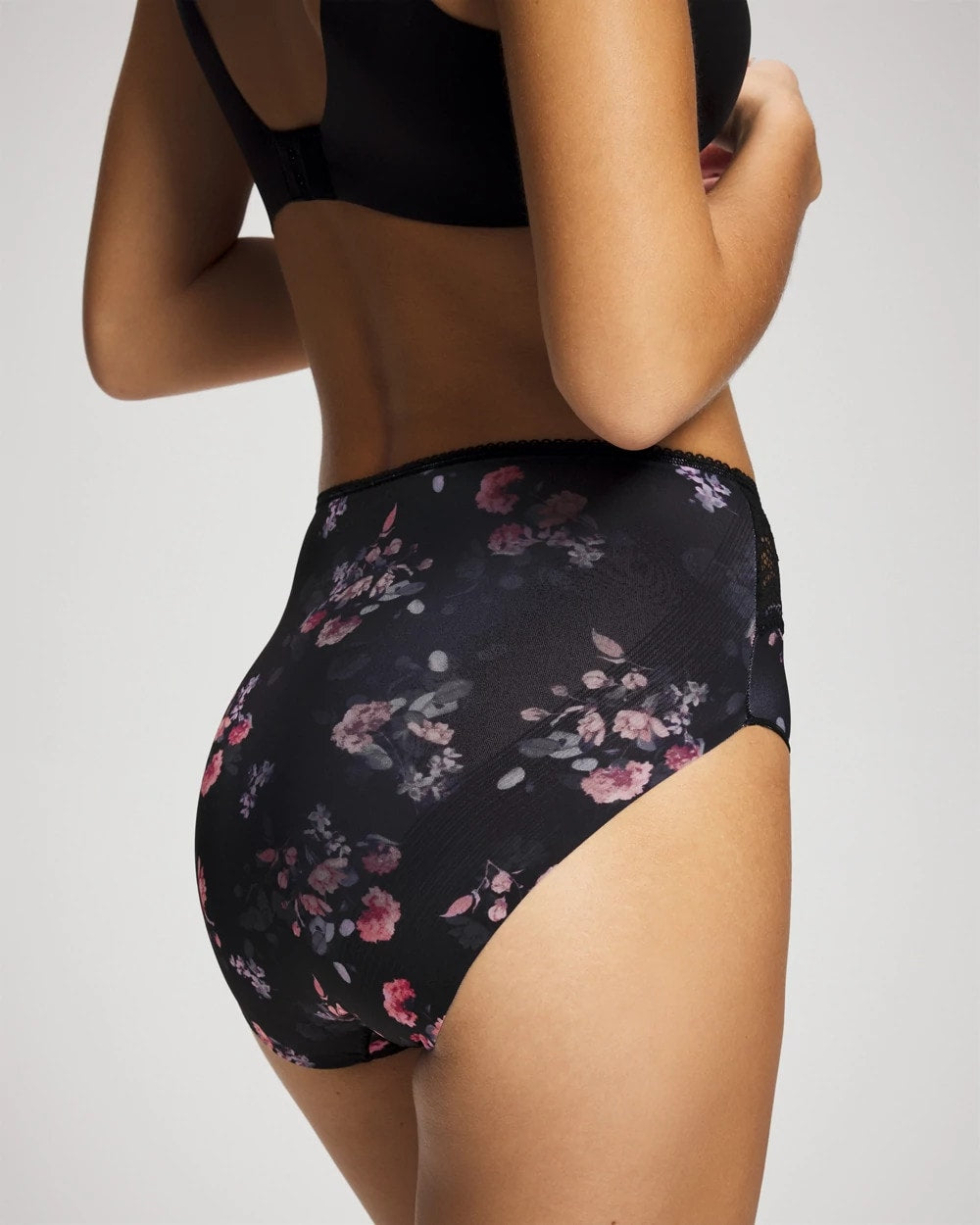 FLORAL DREAMS BLACK MINI - Vanishing Edge Microfiber Modern Brief Panty with Lace