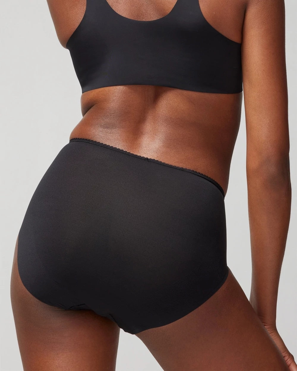 BLACK - High-Waist Brief Panty with Lace