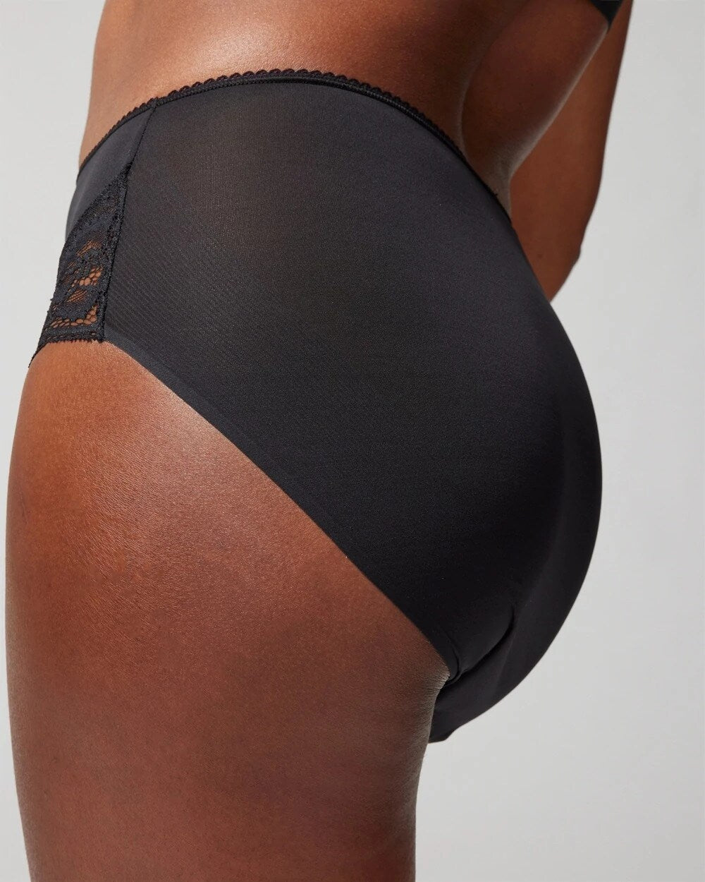 BLACK - High-Waist Brief Panty with Lace