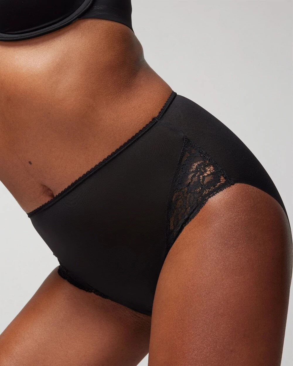 BLACK - High-Waist Brief Panty with Lace