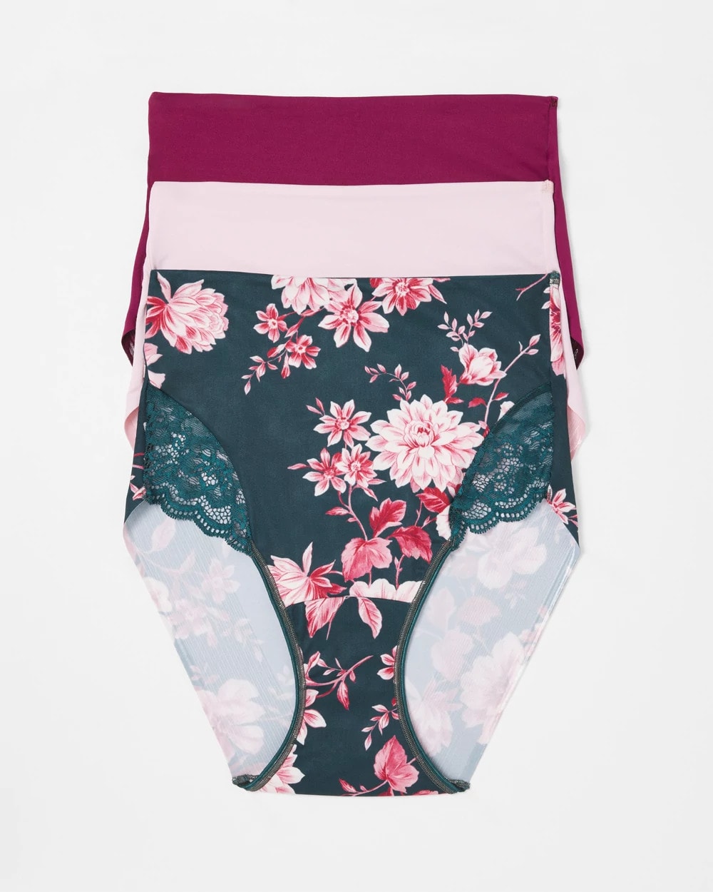 COTTAGE FLORAL MULTI PACK - Tummy High-Waist Brief Panty with Lace 3 Pack