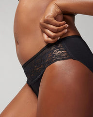 BLACK - Cotton Blend Hipster Panty with Lace