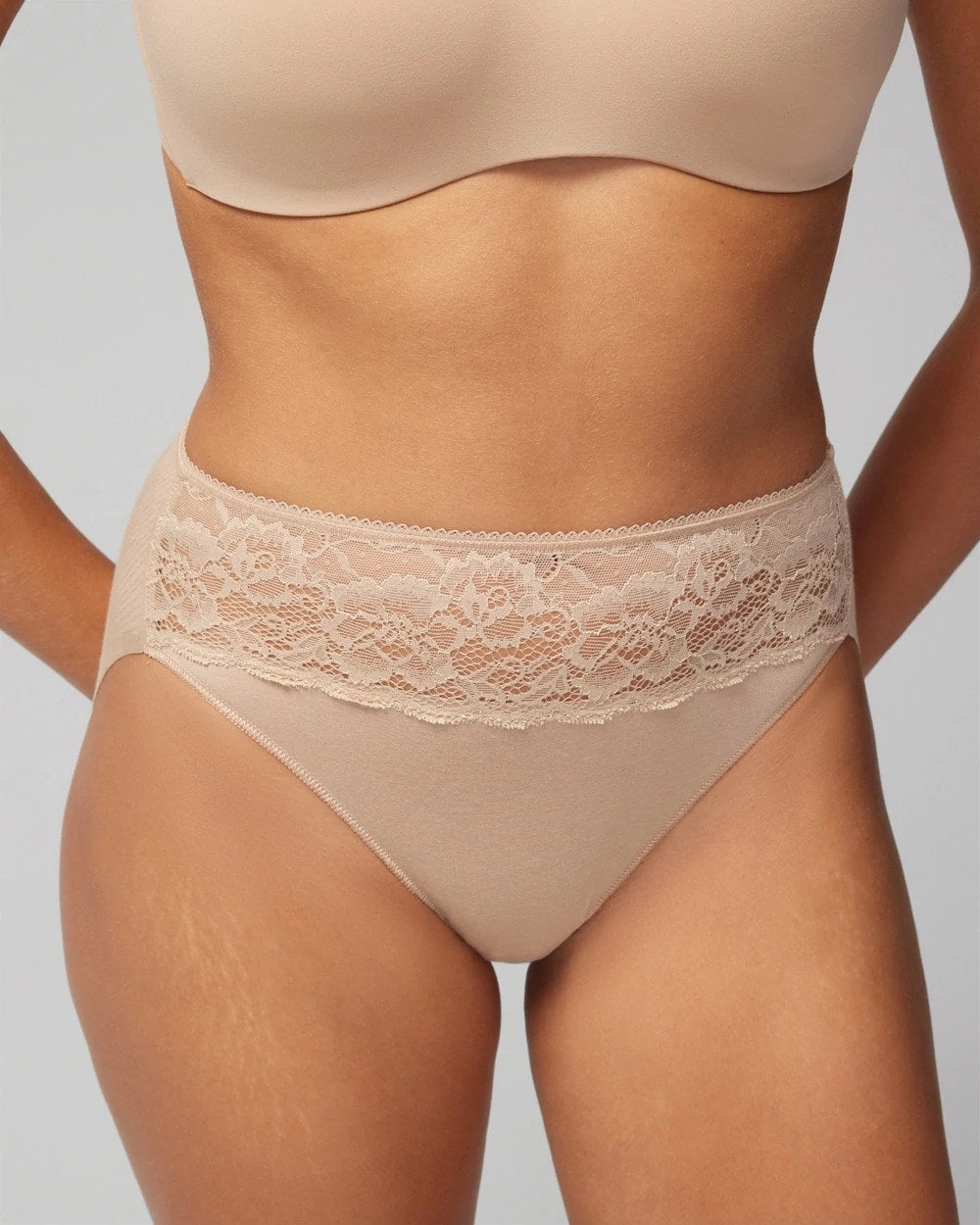 WARM AMBER - Cotton Blend High-Leg Panty with Lace