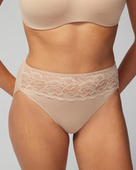 WARM AMBER - Cotton Blend High-Leg Panty with Lace