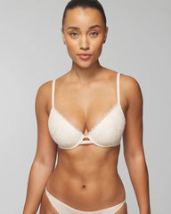 PALE SAND - Plunge Bra with Lace