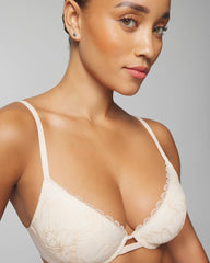PALE SAND - Plunge Bra with Lace