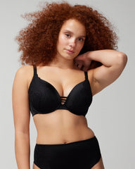 BLACK - Push-up Plunge Bra with Lace