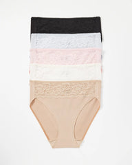 PRETTY PINK MULTI PACK - Cotton Blend High-Leg Panty with Lace 5 Pack