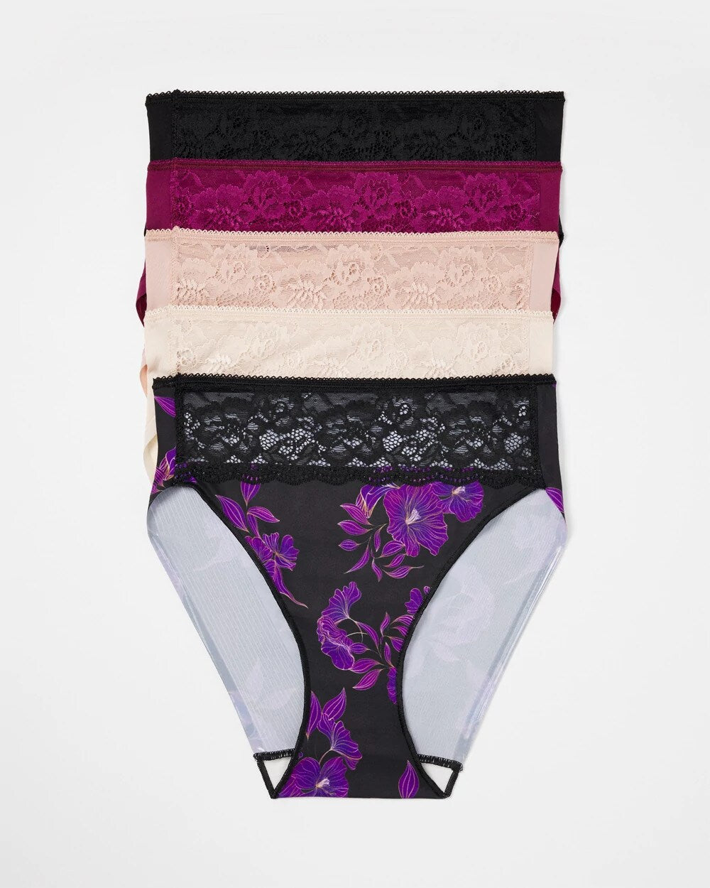 POMEGRANATE WINE MULTI PK - Edge High-Leg Brief Panty with Lace 5 Pack