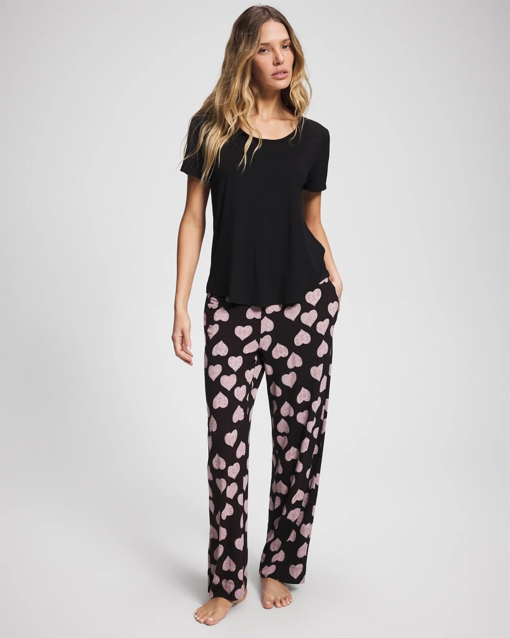 MANDALA HEARTS BLACK - Short Sleeve + Pant Pajama Set