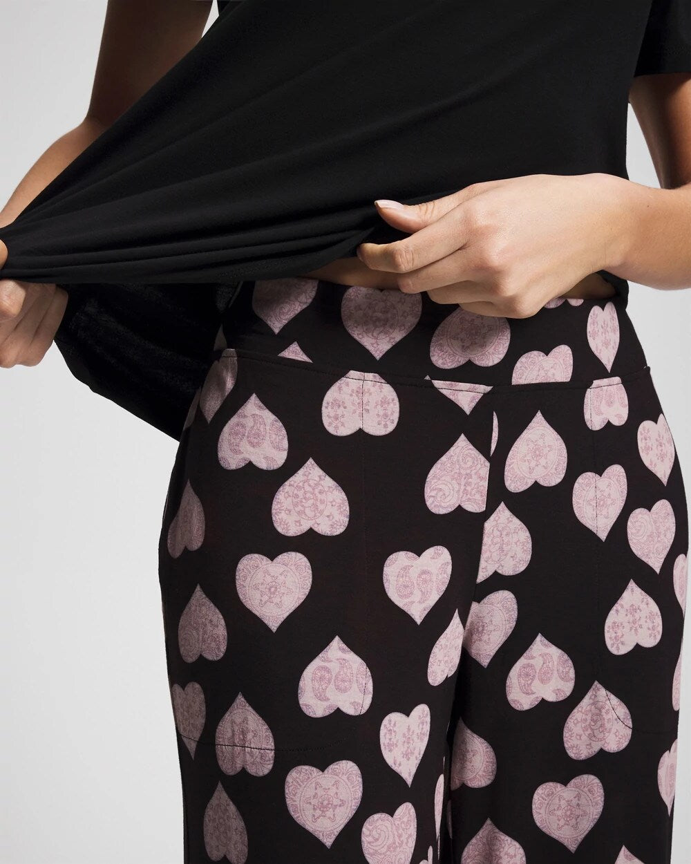 MANDALA HEARTS BLACK - Short Sleeve + Pant Pajama Set