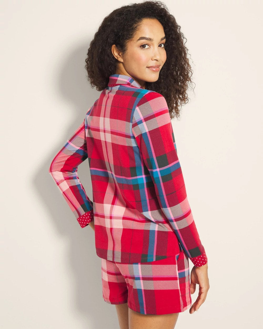 SNUGGLE UP PLAID RED - Long-Sleeve Notch Collar Pajama Top