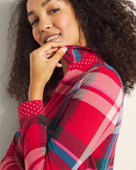 SNUGGLE UP PLAID RED - Long-Sleeve Notch Collar Pajama Top