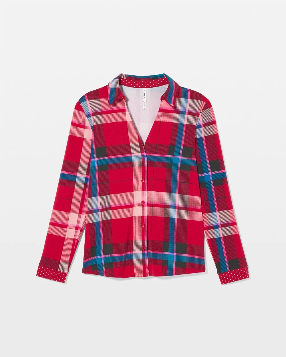 SNUGGLE UP PLAID RED - Long-Sleeve Notch Collar Pajama Top