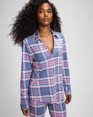PRETTY PLAID SUNDOWN - Long-Sleeve Notch Collar Pajama Top