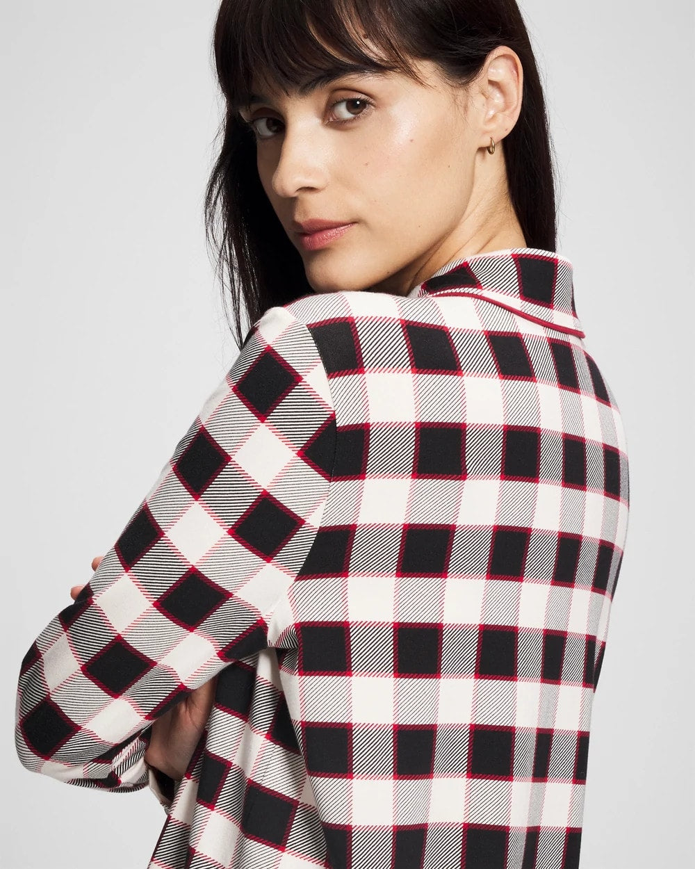 DREAMSCAPE PLAID BLACK - Long-Sleeve Notch Collar Pajama Top