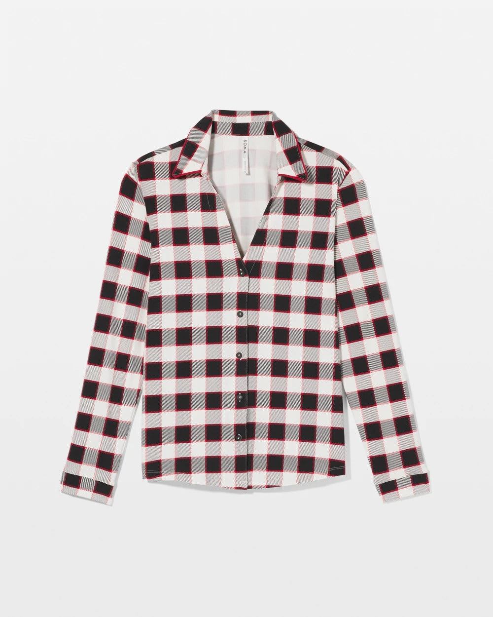DREAMSCAPE PLAID BLACK - Long-Sleeve Notch Collar Pajama Top