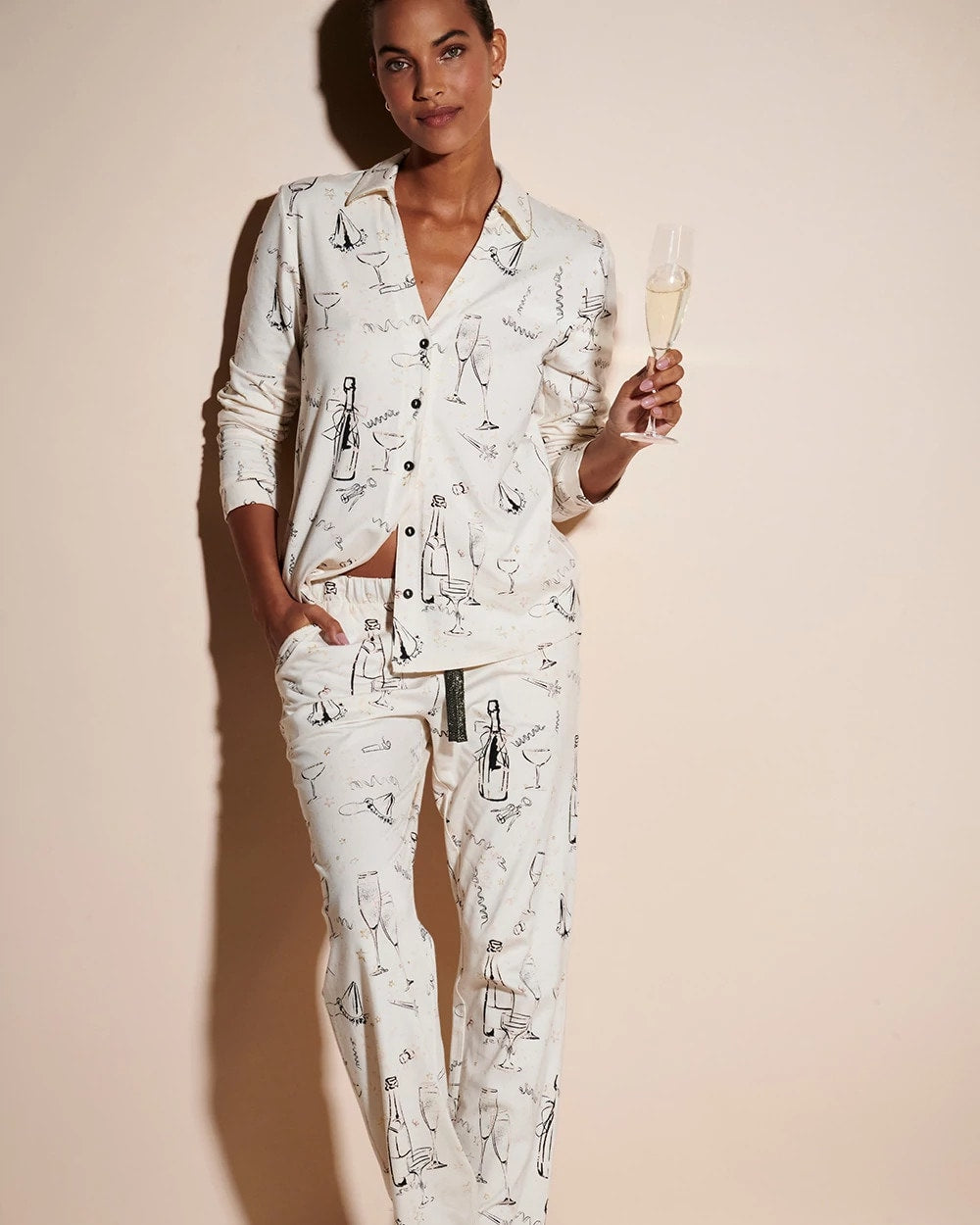 FIZZ THE SEASON FOIL - Long-Sleeve Notch Collar Pajama Top