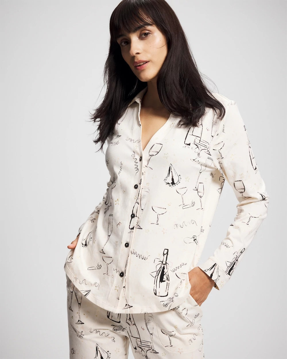 FIZZ THE SEASON FOIL - Long-Sleeve Notch Collar Pajama Top