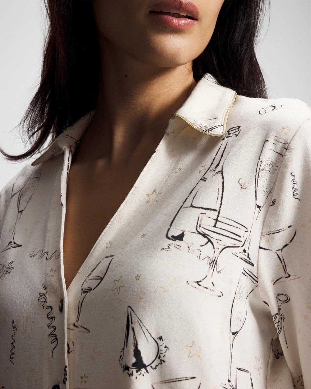 FIZZ THE SEASON FOIL - Long-Sleeve Notch Collar Pajama Top