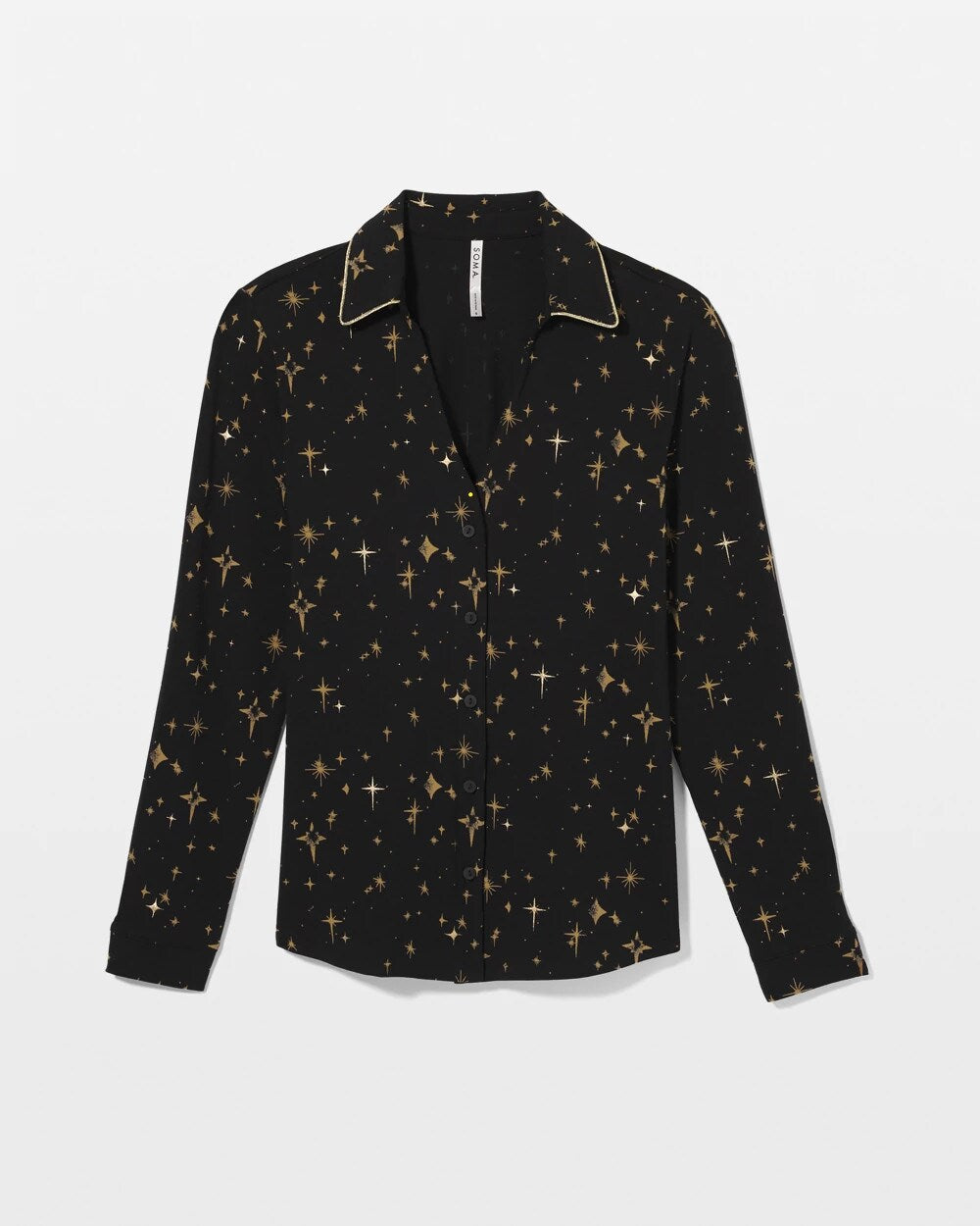 STELLAR SCENE BLACK/FOIL - Long-Sleeve Notch Collar Pajama Top