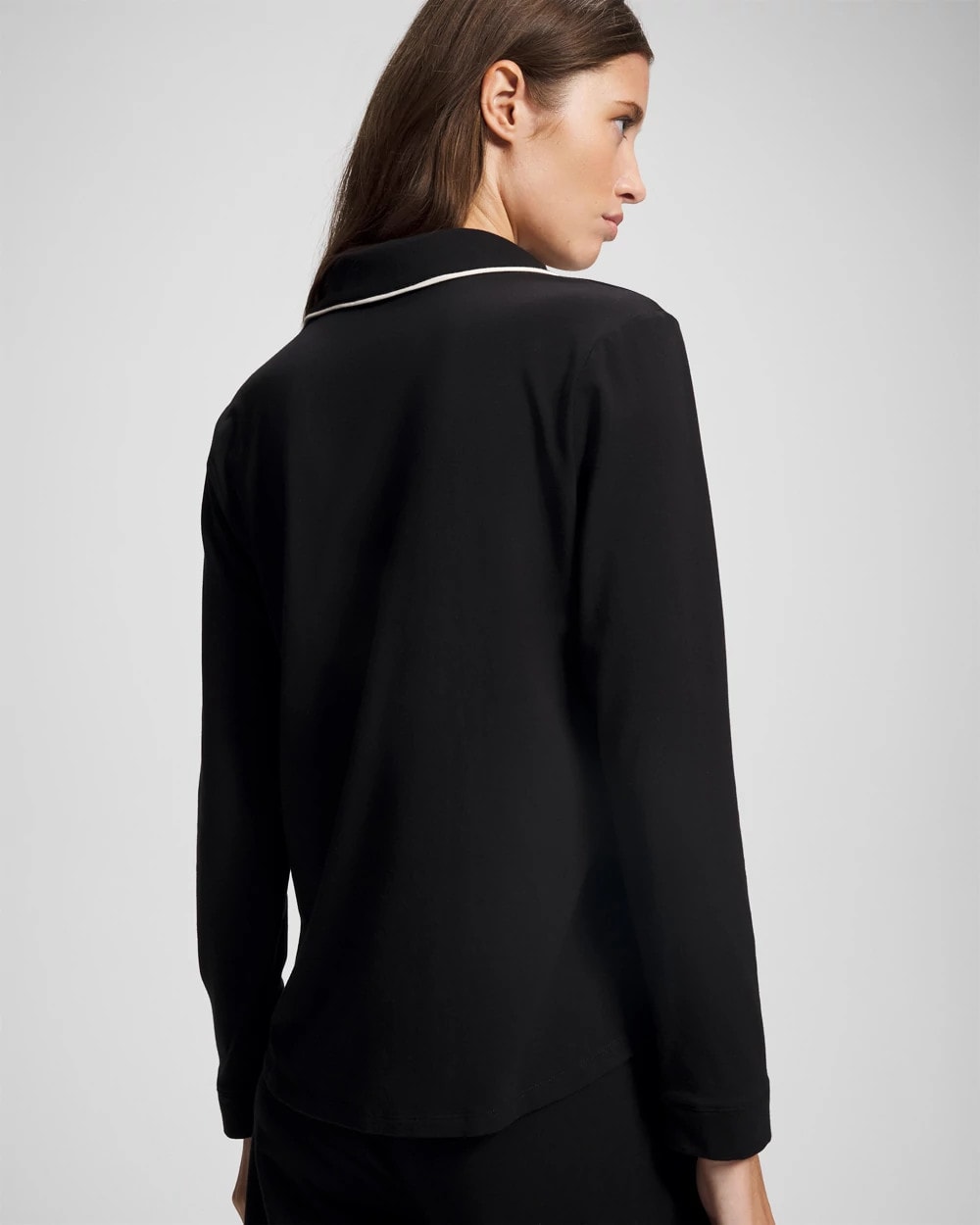 BLACK - Long-Sleeve Notch Collar Pajama Top
