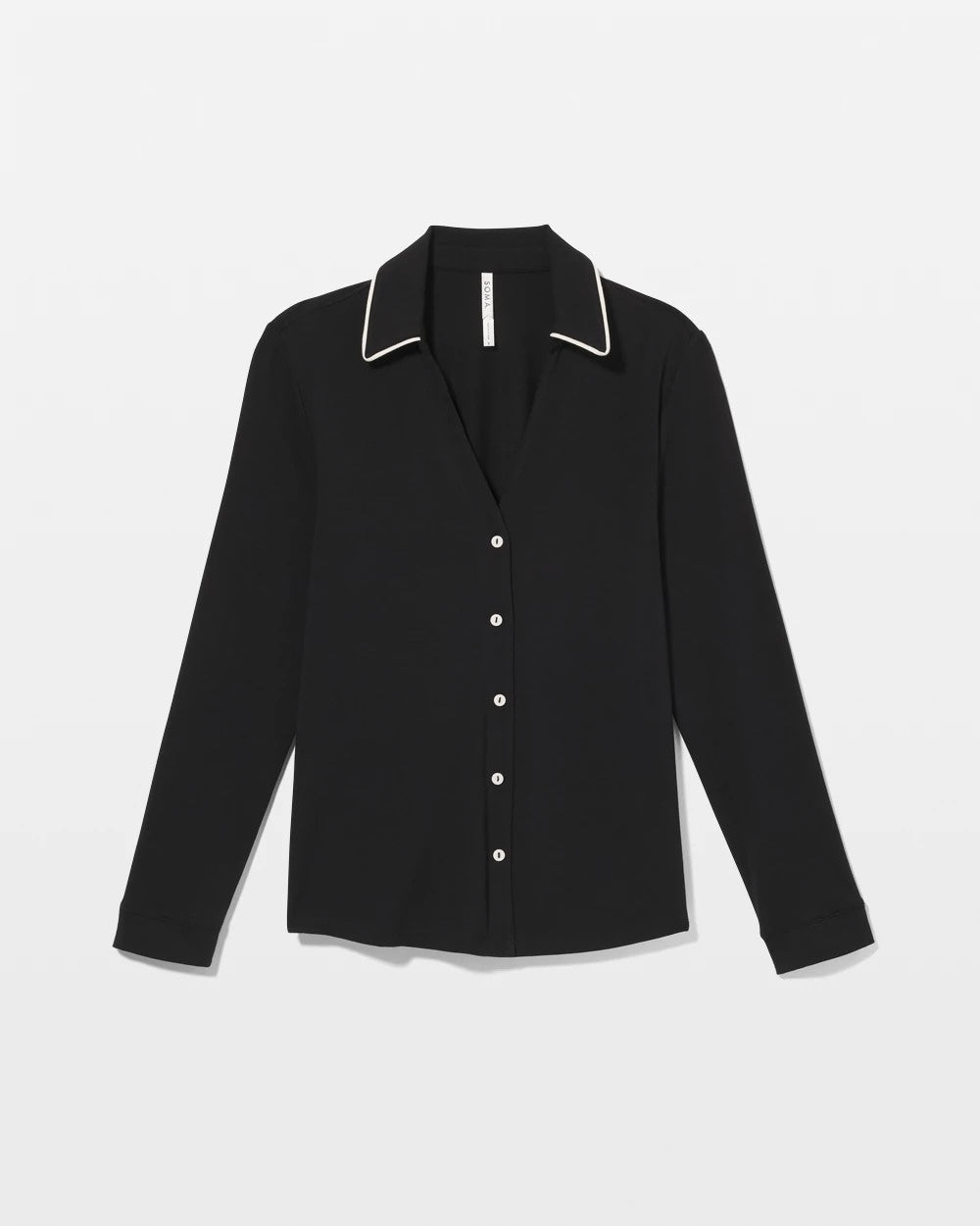 BLACK - Long-Sleeve Notch Collar Pajama Top