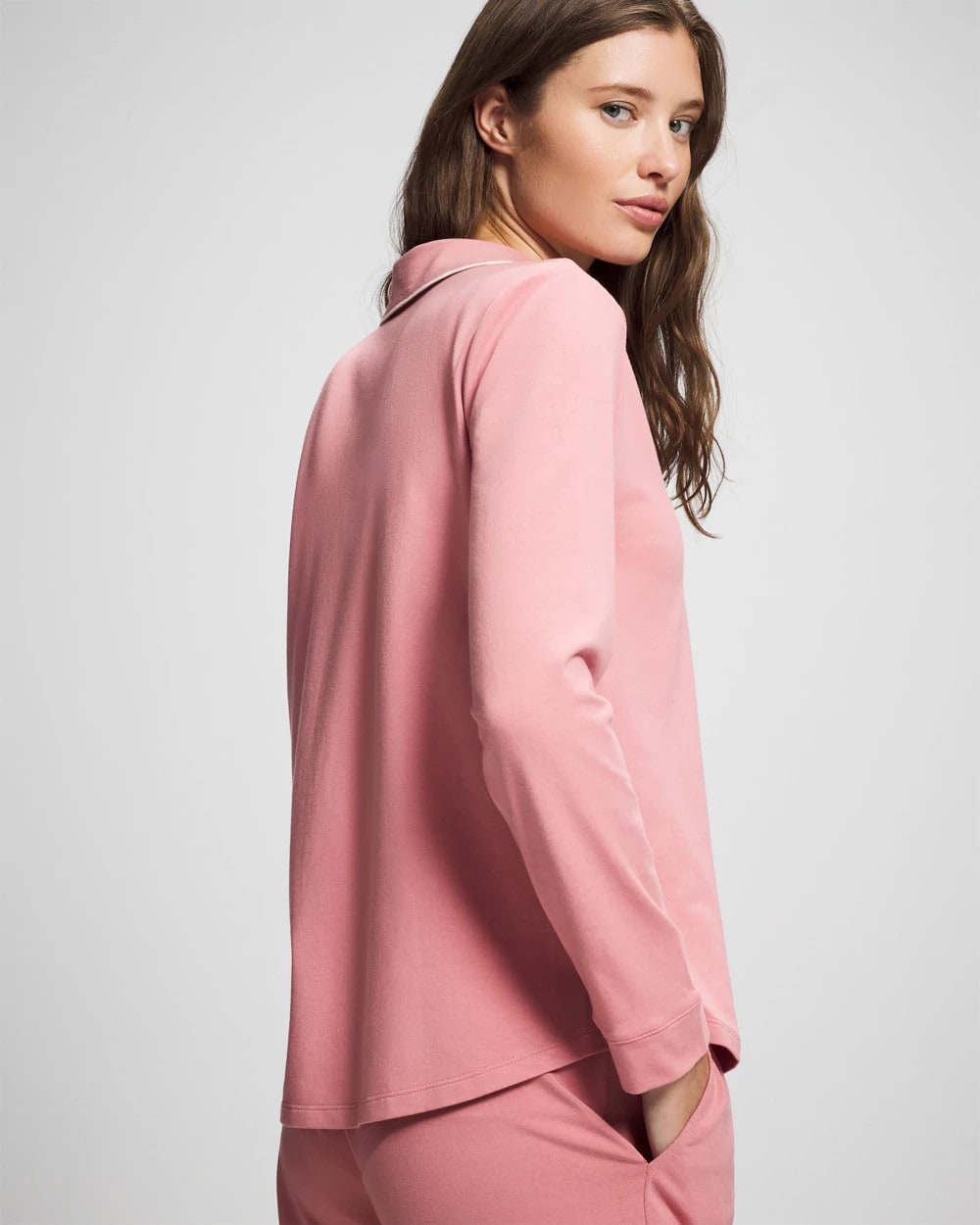 ANTIQUE PINK - Long-Sleeve Notch Collar Pajama Top