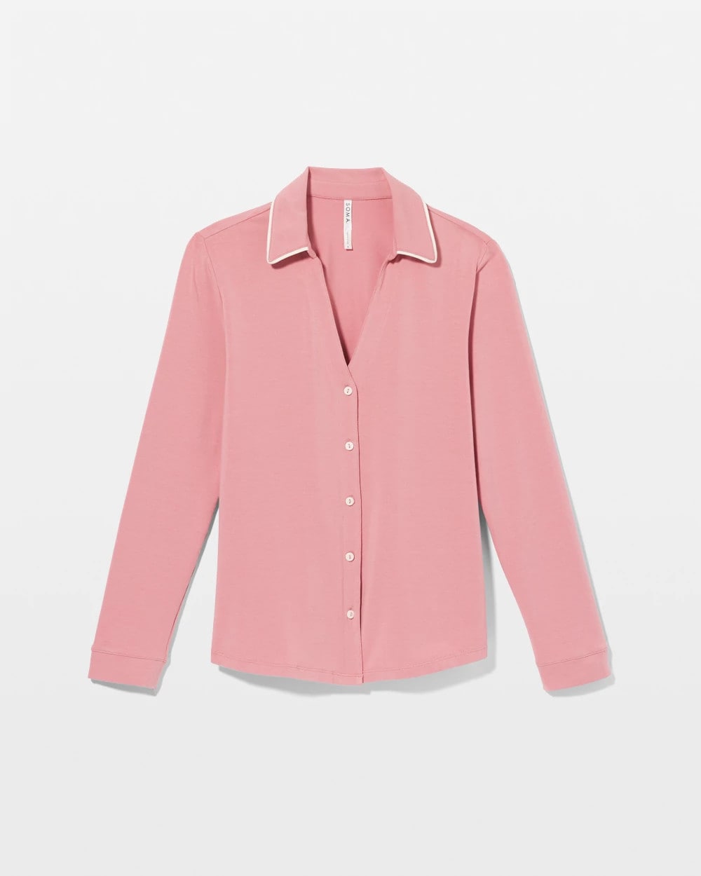 ANTIQUE PINK - Long-Sleeve Notch Collar Pajama Top