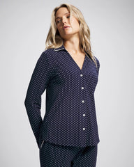 METRO DOT NAVY - Long-Sleeve Notch Collar Pajama Top