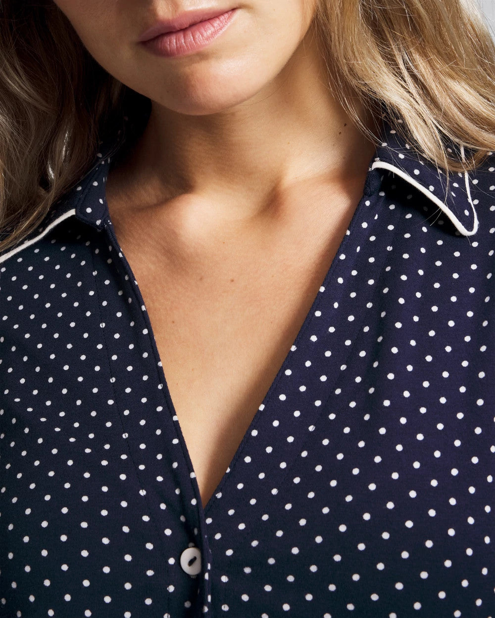 METRO DOT NAVY - Long-Sleeve Notch Collar Pajama Top
