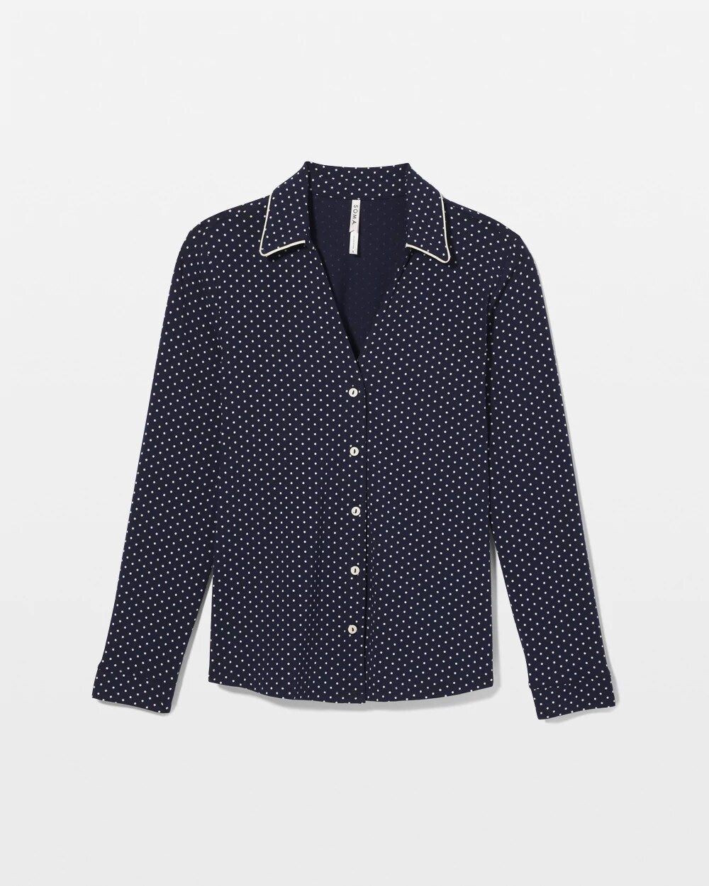 METRO DOT NAVY - Long-Sleeve Notch Collar Pajama Top