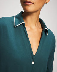DEEP TEAL - Long-Sleeve Notch Collar Pajama Top