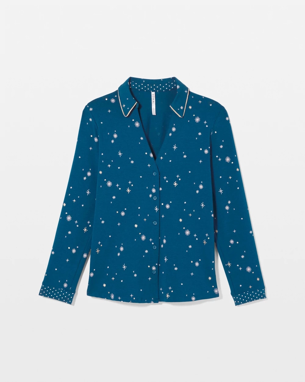 INTO THE NIGHT BLUE - Long-Sleeve Notch Collar Pajama Top